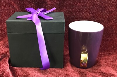 Fred and Friends 2 Carat Purple Cup Coffee Mug Goldtone Swarovski Ring Handle