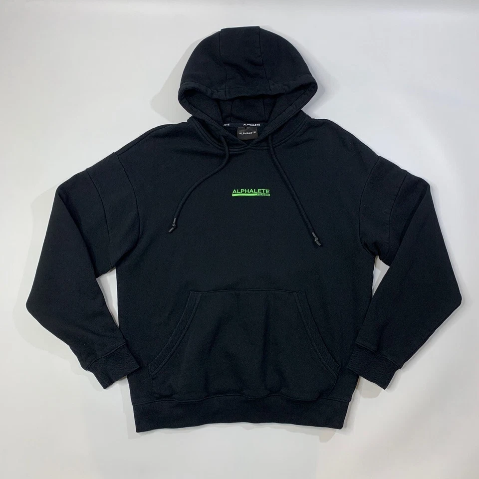 Alphalete 连帽衫男式 M 中号黑色羊毛衬里抽绳套衫运动衫 — 第 2/4 张图片