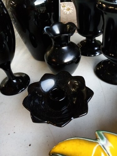 Lot 7 Pieces Vintage LE Smith Glass Black Amethyst Vases Purple Estate Find - Picture 3 of 12
