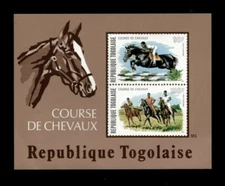 Togo 1974 - Horses, Black Horse - Souvenir Sheet of 2 - C233A - MNH