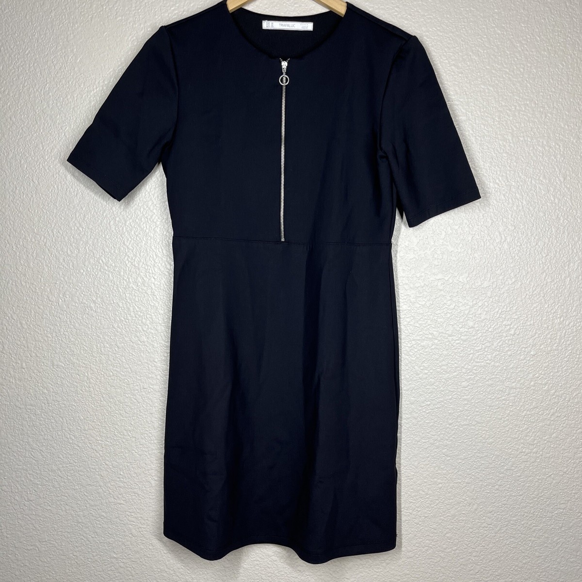 Zara Mini Dress Scuba Zip Front Black Short Sleeve Stretch Women's Size Medium | eBay Zara Mini Dress Scuba Zip Front Black Short Sleeve Stretch Women's Size Medium | eBay