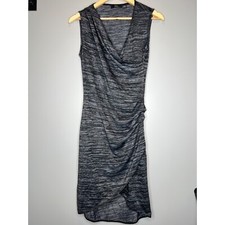 NEW RDI midi dress faux wrap ruched grey sweater fall petite size S