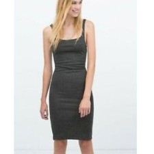 Zara Women's Size S Gray Trafaluc Bodycon Midi Dress Sleeveless Scoop Neck