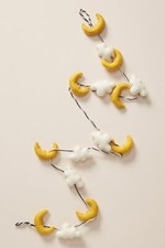 Anthropologie Moonlit Cloud Crescent Moon Felted Wool Felt Garland White Yellow