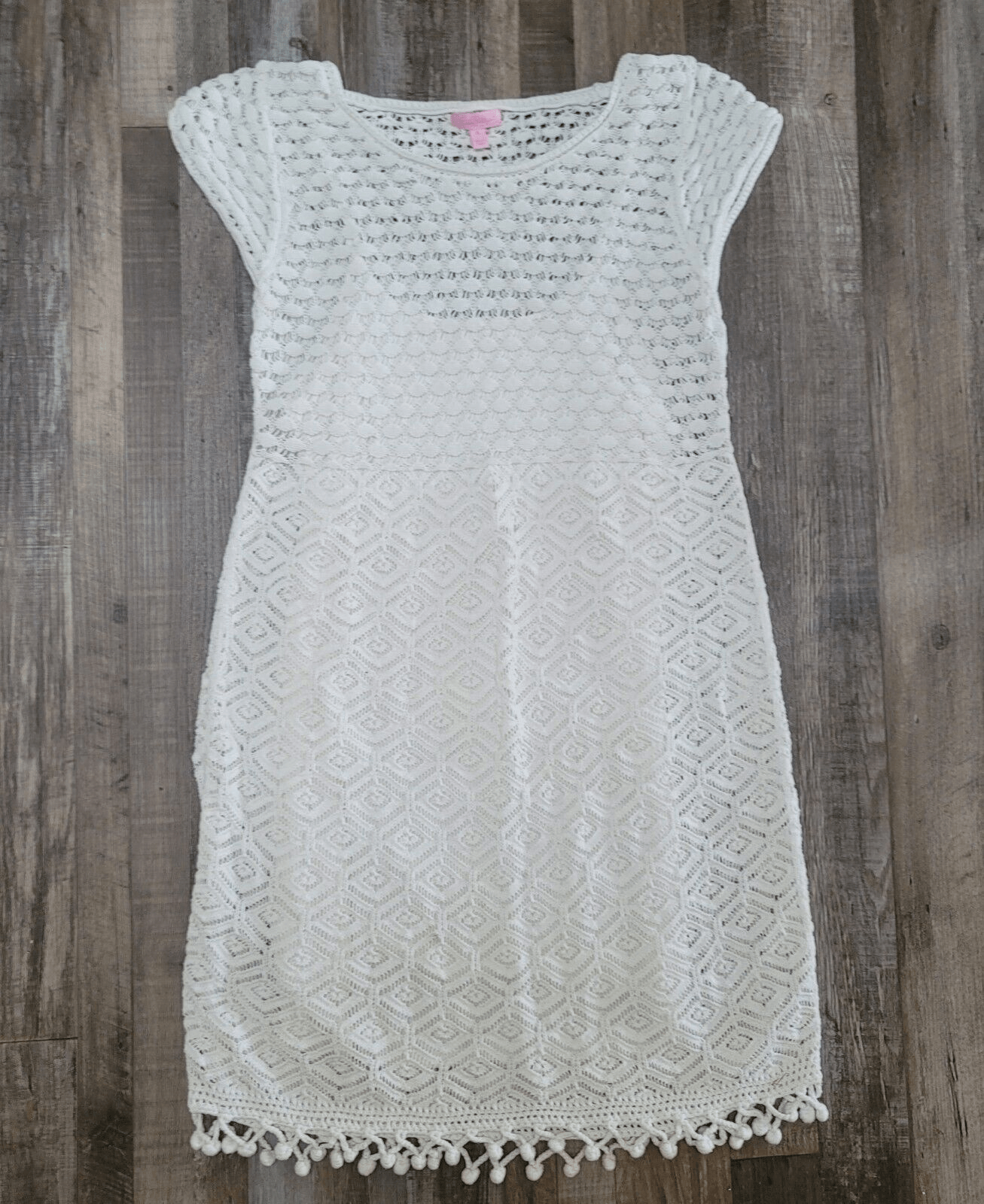 Vestido Suéter LILLY PULITZER Blanco Pálido Crochet Tejido Abierto Algodón XL