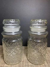 Two Vintage 1984 Planters Mr. Peanut Basket Weave Glass Jars w/ Lid - NO CHIPS!!