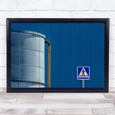 Urban Life Abstract Blue Minimal Street Sign Pipe Wall Art Print