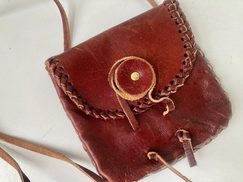 VTG Small Leather Purse Laced Travel Coin Cowhide? Italy? Boho Shoulder Bag - Picture 9 of 10