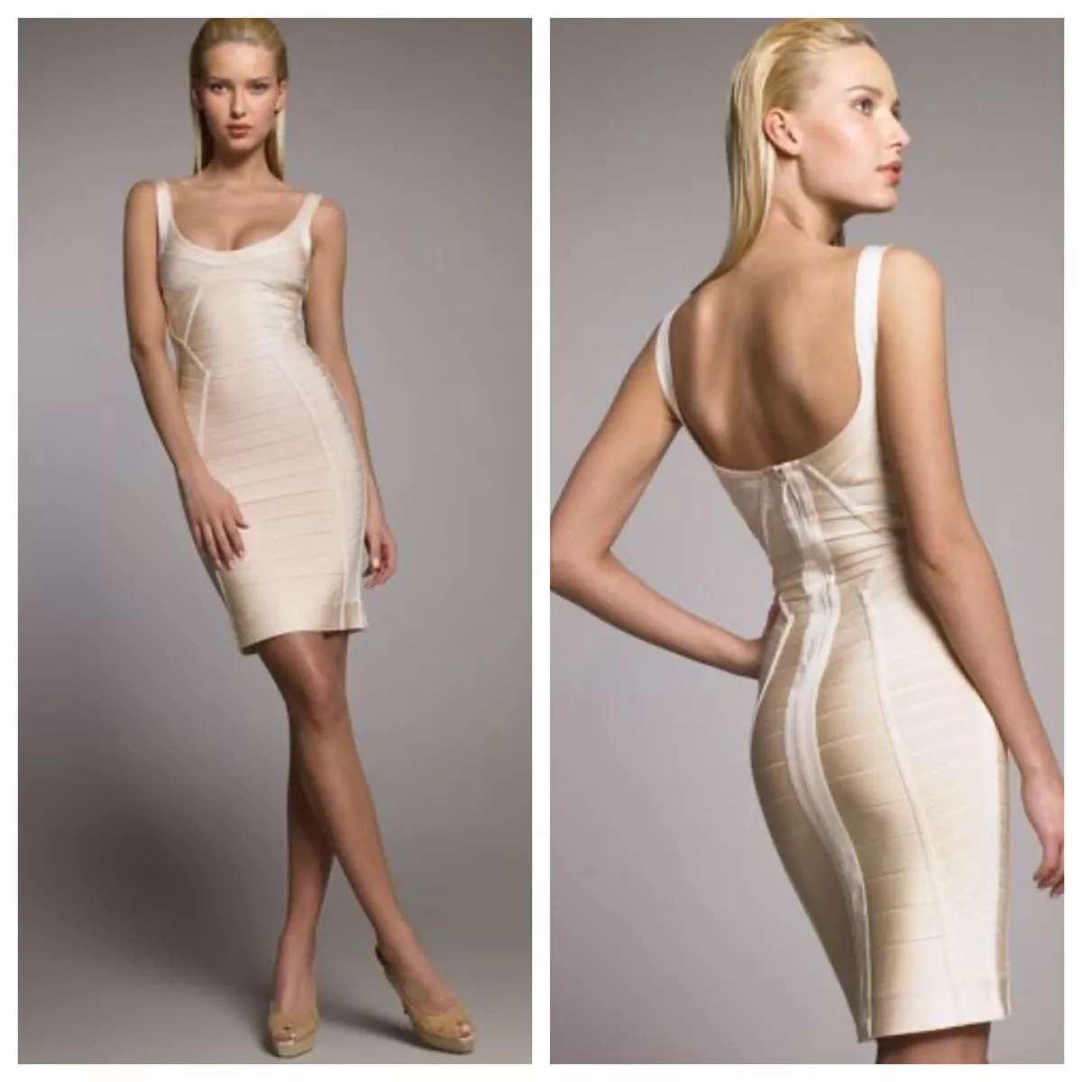 NWT Herve Ledger Bandage Dress Size Medium Pale Peach Z375-24