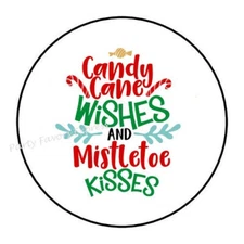 30 CANDY CANE WISHES & MISTLETOE KISSES ENVELOPE SEALS LABELS STICKERS 1.5"