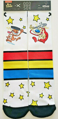 NEW! ODD SOX PRINTED REN & STIMPY NICKELODEON socks Men's Size 6-13 Fun Gift