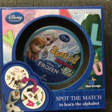 SPOT IT DISNEY FROZEN ALPHABET ROUND LEARNING MATCHING CARD GAME Brand New