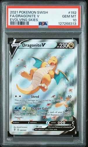 2021 POKEMON SWORD & SHIELD EVOLVING SKIES #192 FULL ART/DRAGONITE V PSA 10