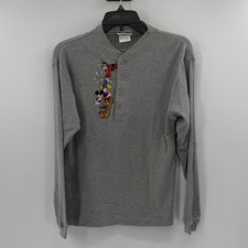 Walt Disney Kid's Vintage Waffle Knit Henley - Gray - Youth XL