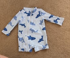 Shark Print Long Sleeve Zip Rash Guard Swim Shirt for Unisex Baby Toddler
