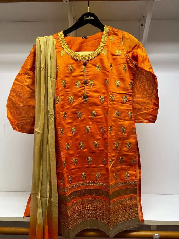 Dressy  Orange/Gold indian outfit for women/ shalwar kameez, semiformal/formal