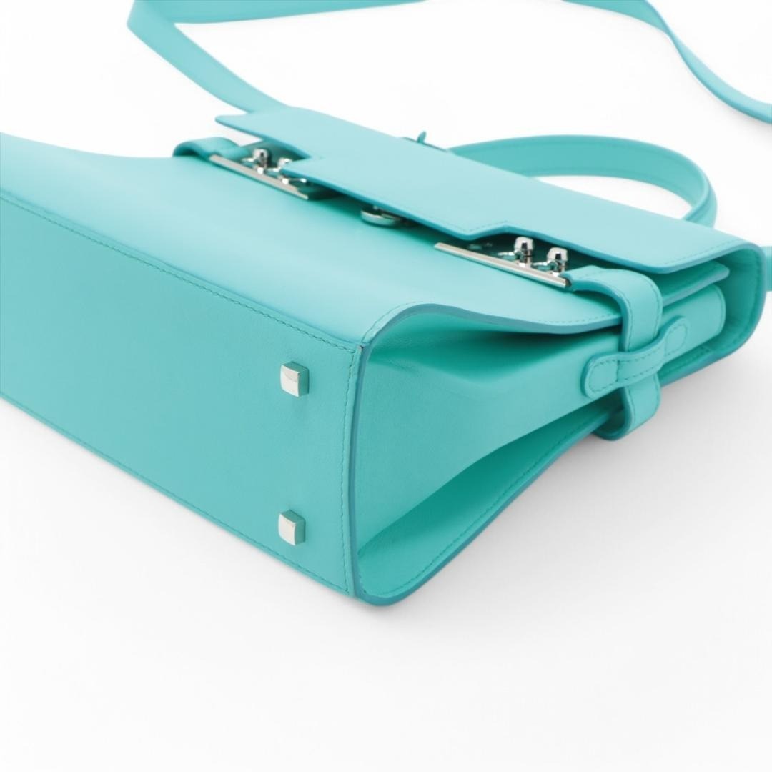 Authentic  Delvaux Tempete MM Leather Handbag Turquoise blue image 4