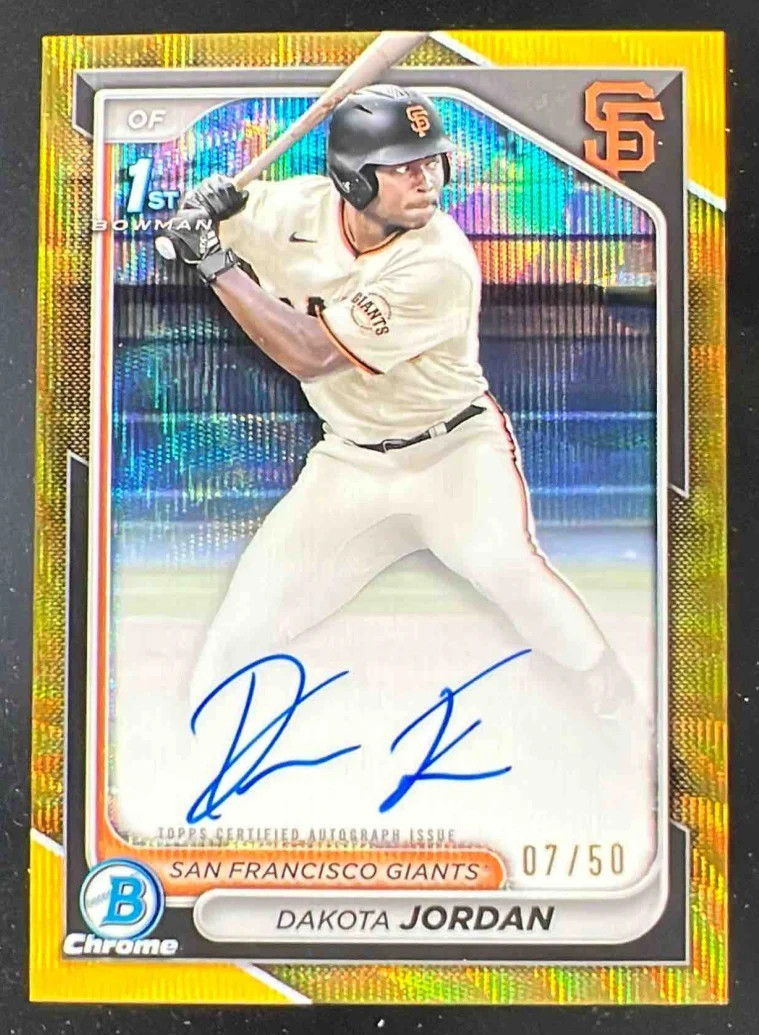2024 Bowman Draft Chrome Gold Wave Refractor #CPA-DJ Dakota Jordan RC Auto /50