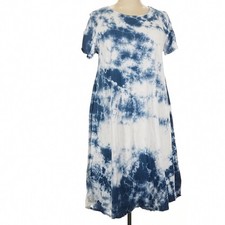 LuLaRoe Womens Dress Size 2XL Carly Blue White Tie Dye High Low Cotton XXL