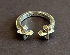 KING BABY Silver Open Ring With MB Cross , Size 6.5