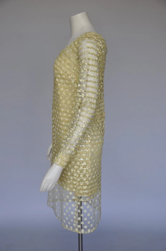 Vestido de fiesta vintage años 60 mod amarillo lunares transparentes lentejuelas XS/S Foto 4 de 4
