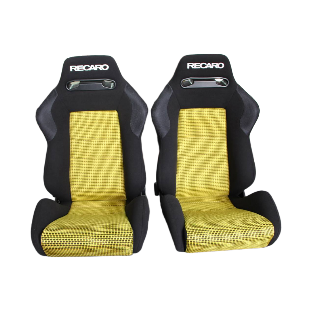 PAIR OF USED JDM RECARO SR3 BLACK TOMCAT YELLOW BUCKET SPORT