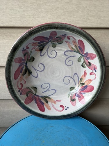 TPG T Puterbaugh Gill Pink Florals Hand Painted Art Pottery Redware Bowl 12"