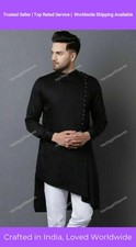 Indian Cotton Mens Shirt Long Sleeve Kurta Loose Black sizes available