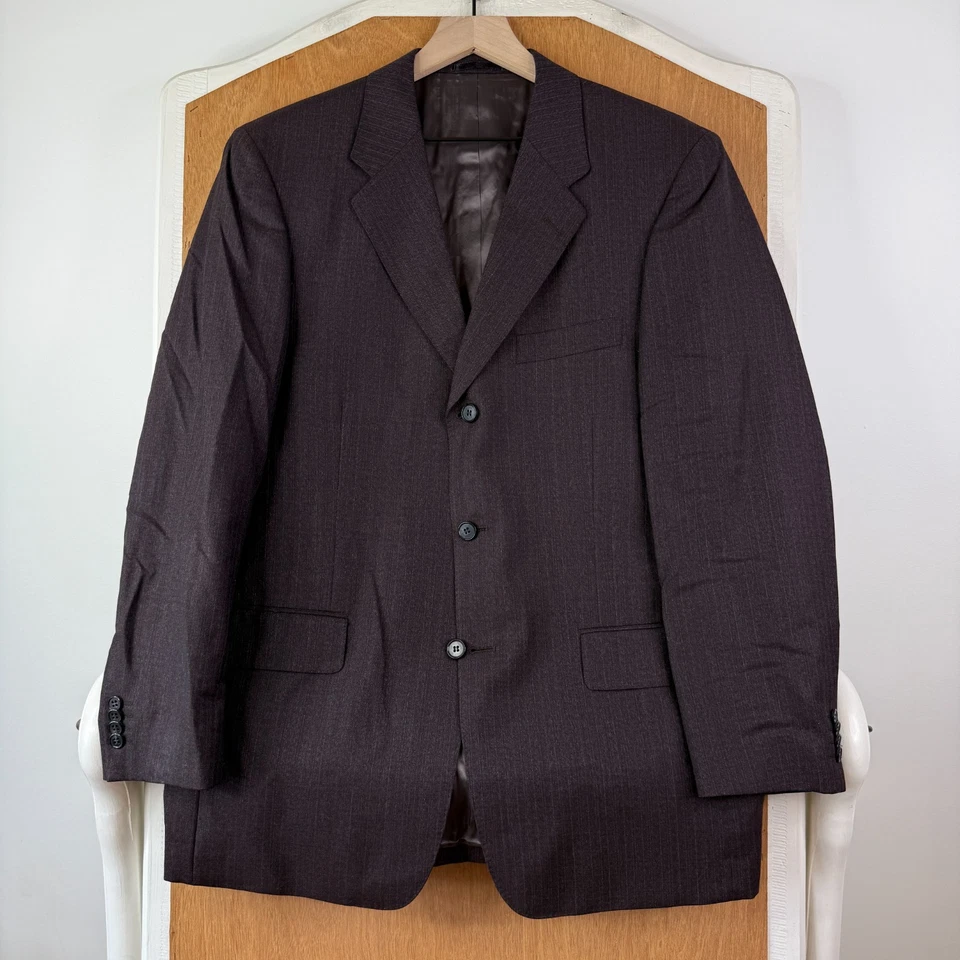 Studio Milano костюм мужской 40R коричневый в тонкую полоску 3 кнопки супер 120s шерсти брюки 32 x 29 - Изображение 2 из 4
