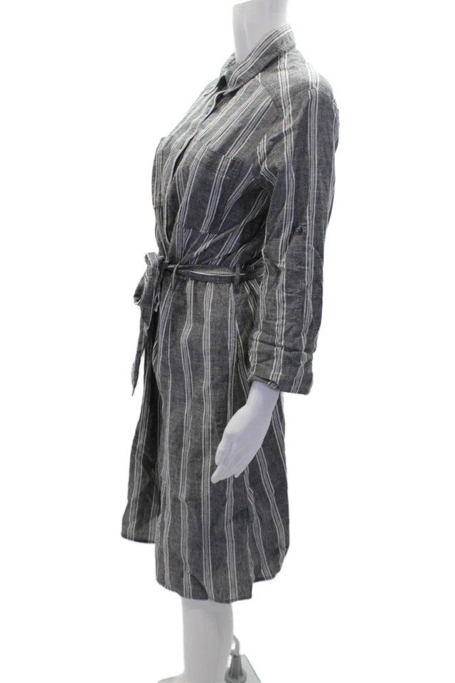 Vestido Max Studio Feminino Listrado Gola Abotoada Cinza Tamanho M - Imagem 2 de 4