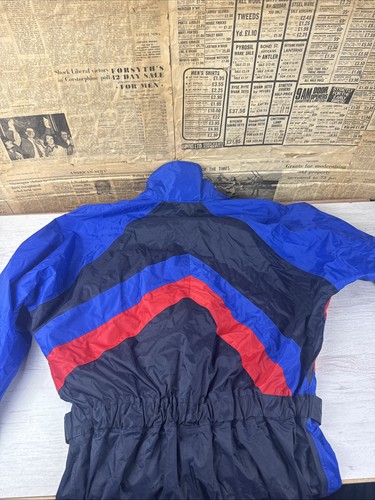 M Vintage Motocicleta Impermeable Azul Rojo Motociclista Mono Traje de Lluvia Festival Rave - Imagen 5 de 7