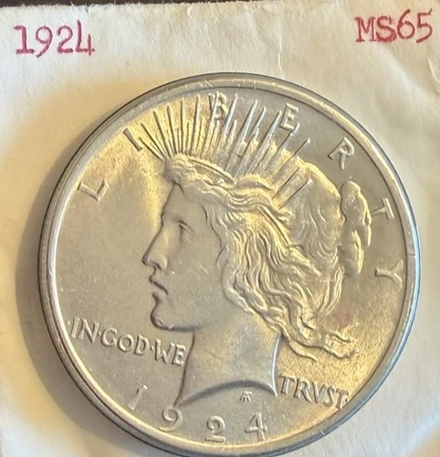 1924 Silver Peace Dollar.   MS 65 !!   UNCIRCULATED!   In Orig. Plastic!