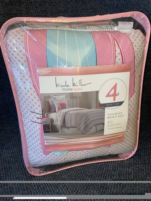 Nicole Miller Home Kids 3pc Cat Bicycle Pink White Comforter Set - Full/Queen