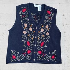 Vtg Bobbie Brooks Womens XL Sweater Vest Multicolor Artsy 90  s Fall Cottagecore