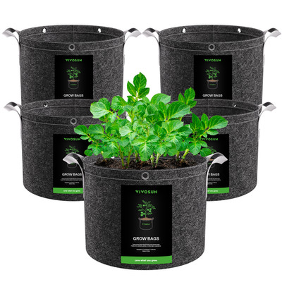 VIVOSUN 5-Pack 3/5/7/10/15/25 gallon Grow Bags,Nonwoven Fabric Black