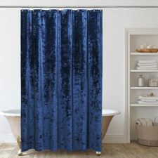 Crushed Velvet Shower Curtain, Navy Blue Shower Curtain Set with 12Pc Polished N
