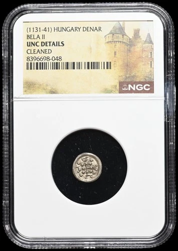 MEDIEVAL HUNGARY. Bela II, 1131-1141. Silver Denar, Cross, NGC MS UNC Detail