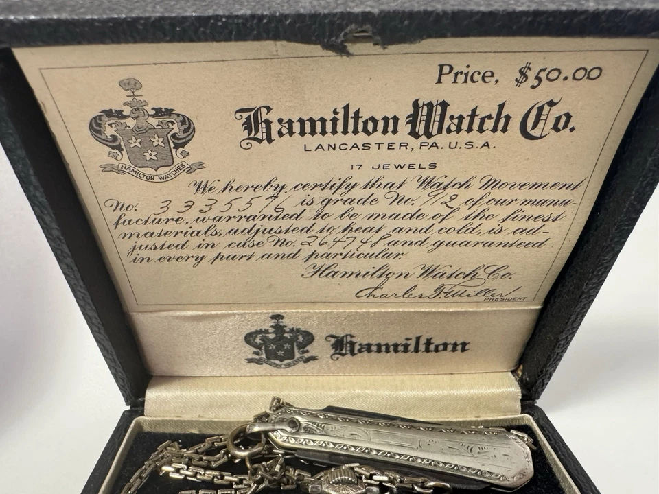 Reloj Bolsillo Hamilton Oro Blanco 14k Relleno, Reloj Bolsillo Vintage, Estuche Original Foto 2 de 4