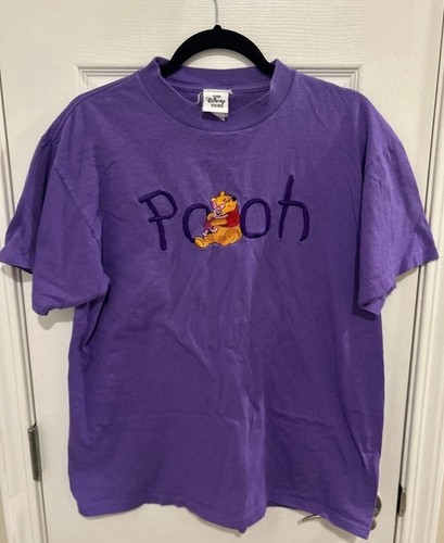 Vintage 90s Disney Store Winnie the Pooh Embroidered T-Shirt Purple Size Medium