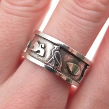 800 Silver Vintage Egyptian Cartouche Oxidized Ring Size 9.5