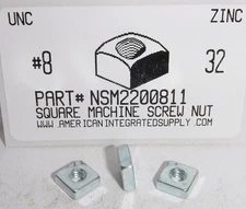 #8-32 SQUARE MACHINE SCREW NUTS STEEL ZINC PLATED 11/32 AF X 1/8 TH (300)