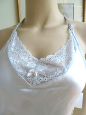 Linea Donatella Nightgown Set Bridal Medium Satin White Blue Lace Trim NWT