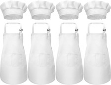 8 Pcs Kids Apron and Chef Hat Set Child Aprons 2 Pocket for Boy Girl Toddler Coo