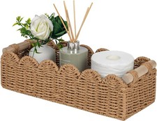 CubesLand Paper Rope Scalloped Edge Toilet Paper Storage Basket, Small Living Ro