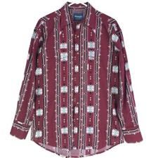 Wrangler Men's Medium Aztec Checotah Western Pearl Snap Shirt Southwestern Print