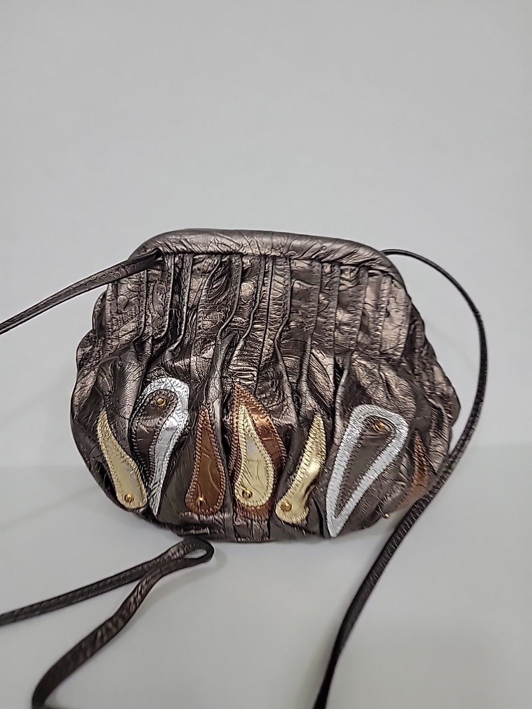 VTG 80s Metallic Leather Patchwork Crossbody Purs… - image 1
