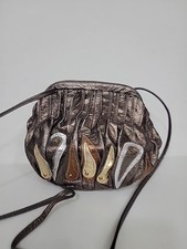 VTG 80s Metallic Leather Patchwork Crossbody Purse Boho Evening Bag Small Should