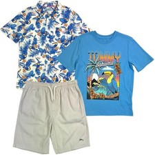 Tommy Bahama Boys Hawaiian Button Down Shirt, Graphic T-Shirt  Shorts Set, 5-12