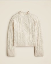 J.Crew Women s Roll Neck Cableknit Trade Sweater Sz L in Ivory Supersoft Yarn