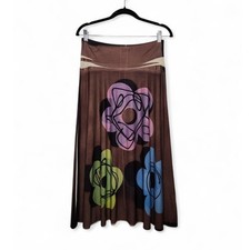 Vintage 70s Slouchy Midi Skirt Floral Boho Fairy FLowers Hippie Flowy Brown